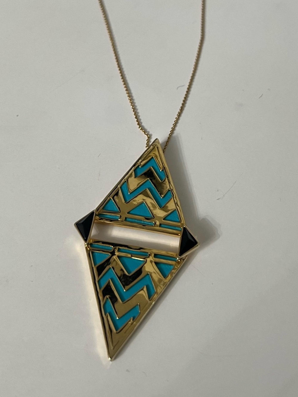 House of Harlow vintage Gold-Tone Turquoise Chevron Pendant Necklace